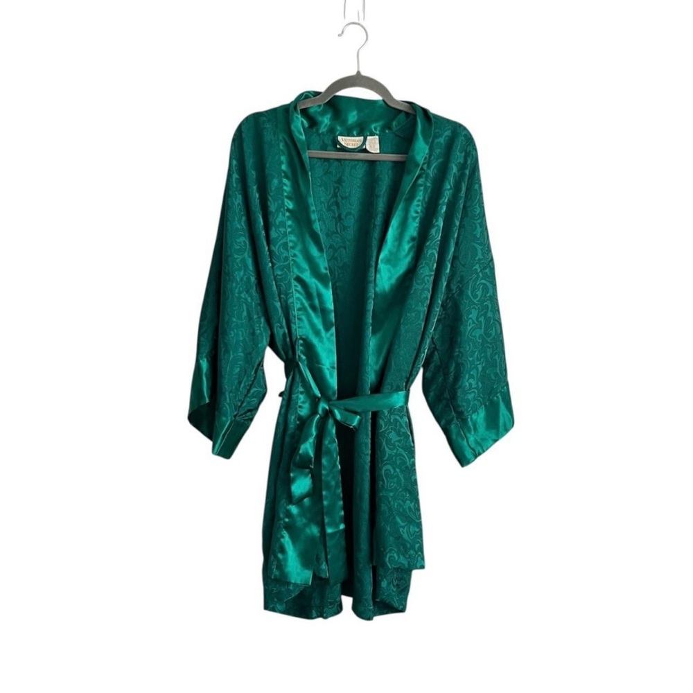 Vintage Victoria’s Secret Gold Label Satin Kimono Robe Emerald Green One Size